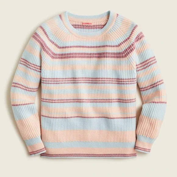J. Crew Cashmere Ribbed Crewneck Sweater Size Small Stripped Soft Colors - Picture 8 of 8